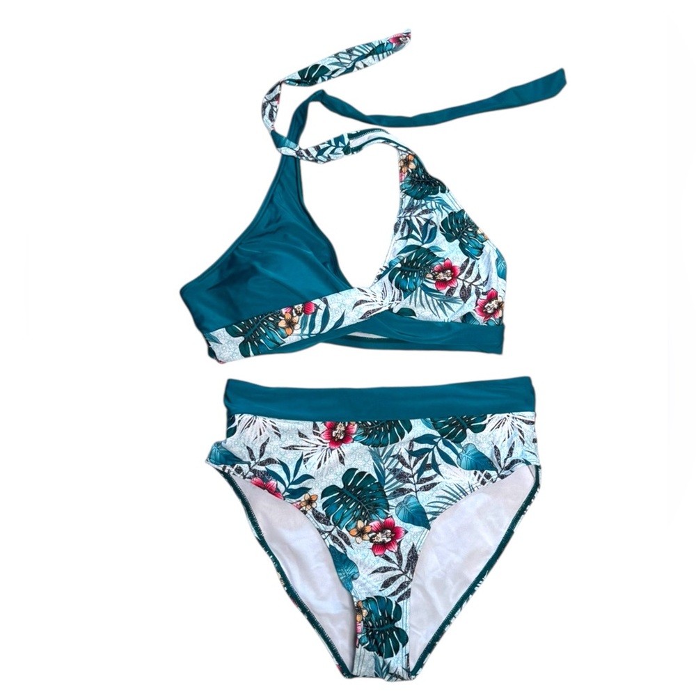Ai’mage Tropical Print Bikini‎ front tie halter top medium
